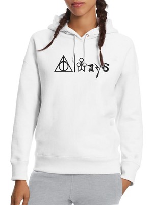 Qivi Pubg Alan Baskılı Beyaz Kadın Örme Kapşonlu Sweatshirt Uzun Kol
