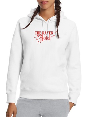 Qivi Altered Carbon The Raven Hotel Baskılı Beyaz Kadın Örme Kapşonlu Sweatshirt Uzun Kol