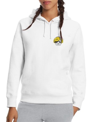 Qivi Kulaklık ve Hip Hop Şapkalı Panda Baskılı Beyaz Kadın Örme Kapşonlu Sweatshirt Uzun Kol