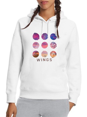 Qivi K Pop Wings Music Koreli Muzik Baskılı Beyaz Kadın Örme Kapşonlu Sweatshirt Uzun Kol
