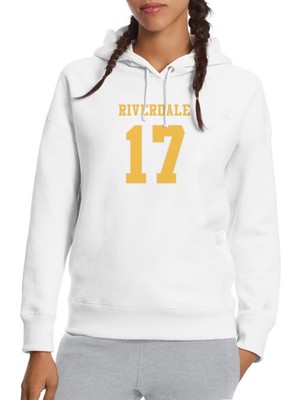Qivi Riverdale 17 Baskılı Beyaz Kadın Örme Kapşonlu Sweatshirt Uzun Kol