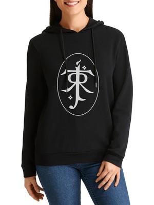 Qivi Of The Rings Jrrt Jrr Tolkien Baskılı Siyah Kadın Örme Kapşonlu Sweatshirt Uzun Kol