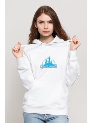 Qivi Castlevania Pixel Logo Baskılı Beyaz Kadın Örme Kapşonlu Sweatshirt Uzun Kol