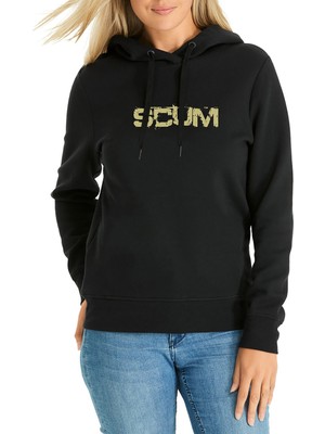Qivi Scum Baskılı Siyah Kadın Örme Kapşonlu Sweatshirt Uzun Kol