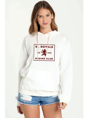 Qivi Riverdale El Royale Boxing Club Baskılı Beyaz Kadın Örme Kapşonlu Sweatshirt Uzun Kol