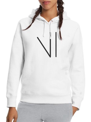 Qivi Türk Boyları Oguz Boylari Karkin Tamga Baskılı Beyaz Kadın Örme Kapşonlu Sweatshirt Uzun Kol