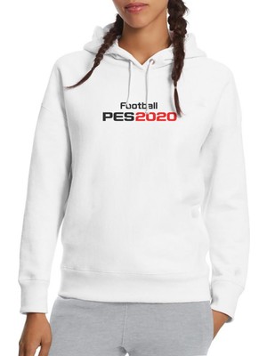 Qivi Pes 2020 S Baskılı Beyaz Kadın Örme Kapşonlu Sweatshirt Uzun Kol