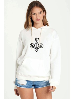 Qivi Symbols Bria's Special All Fandom Sign Baskılı Beyaz Kadın Örme Kapşonlu Sweatshirt Uzun Kol