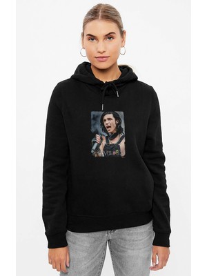 Qivi Black Veil Brides Andy Baskılı Siyah Kadın Örme Kapşonlu Sweashirt Uzun Kol