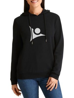 Qivi Tübitak Baskılı Siyah Kadın Örme Kapşonlu Sweatshirt Uzun Kol