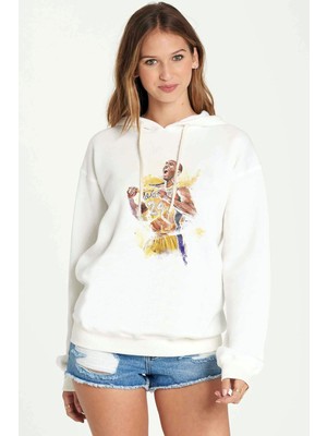 Qivi Lakers Basket Oyuncusu Basketbol Baskılı Beyaz Kadın Örme Kapşonlu Sweatshirt Uzun Kol