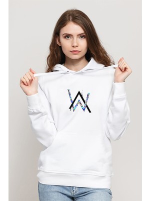 Qivi Walker Force Baskılı Beyaz Kadın Örme Kapşonlu Sweatshirt Uzun Kol