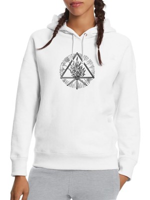 Qivi Behemoth Trinity Baskılı Beyaz Kadın Örme Kapşonlu Sweatshirt Uzun Kol