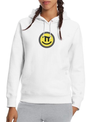 Qivi 14 Mart Dünya Pi Günü Dj Baskılı Beyaz Kadın Örme Kapşonlu Sweatshirt Uzun Kol