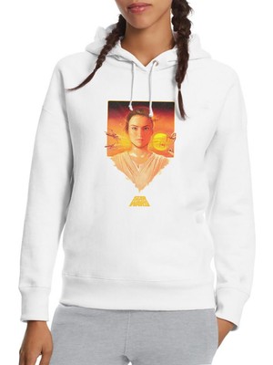 Qivi Star Wars Baskılı Beyaz Kadın Örme Kapşonlu Sweatshirt Uzun Kol