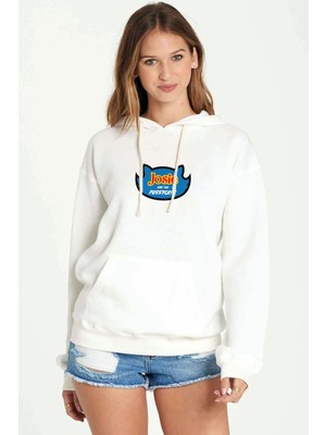 Qivi Riverdale Josie And The Pussycats Baskılı Beyaz Kadın Örme Kapşonlu Sweatshirt Uzun Kol