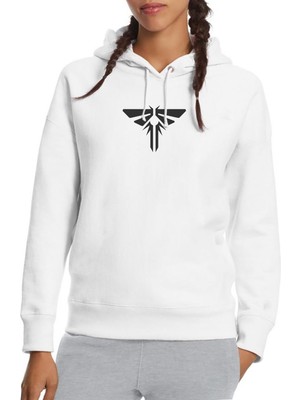 Qivi The Last Of Us Part 2 Logo Baskılı Beyaz Kadın Örme Kapşonlu Sweatshirt Uzun Kol