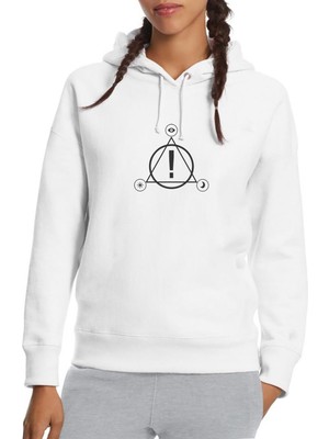 Qivi At The Disco Patd Logo Baskılı Beyaz Kadın Örme Kapşonlu Sweatshirt Uzun Kol