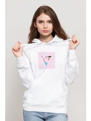 Qivi Seventeen Icon Edıts K Pop Amino Baskılı Beyaz Kadın Örme Kapşonlu Sweatshirt Uzun Kol
