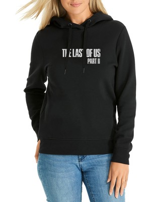 Qivi The Last Of Us Part 2 Logo Baskılı Siyah Kadın Örme Kapşonlu Sweatshirt Uzun Kol