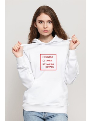 Qivi Altered Carbon Status Baskılı Beyaz Kadın Örme Kapşonlu Sweatshirt Uzun Kol