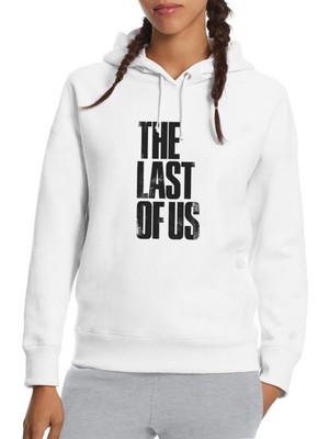 Qivi The Last Of Us Eskitme Yazlı Baskılı Beyaz Kadın Örme Kapşonlu Sweatshirt Uzun Kol