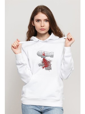 Qivi La Casa De Papel Chaos Is Our Friend Baskılı Beyaz Kadın Örme Kapşonlu Sweatshirt Uzun Kol