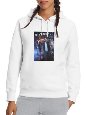 Qivi Riverdale All American Tv Show Baskılı Beyaz Kadın Örme Kapşonlu Sweatshirt Uzun Kol
