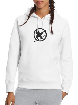 Qivi Symbols District Mockingjay Vector By Trebory6 Baskılı Beyaz Kadın Örme Kapşonlu Sweatshirt Uzun Kol