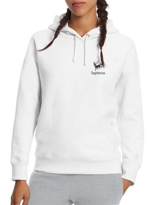 Qivi Yay Burcu Baskılı Beyaz Kadın Örme Kapşonlu Sweatshirt Uzun Kol