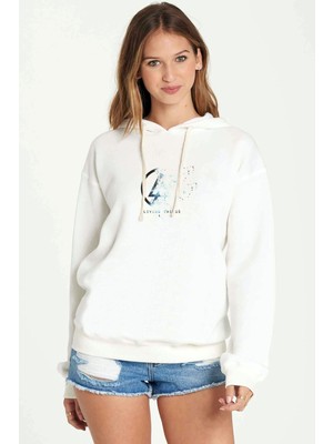 Qivi Linkin Park Iridescent Metal Rock Music Baskılı Beyaz Kadın Örme Kapşonlu Sweatshirt Uzun Kol