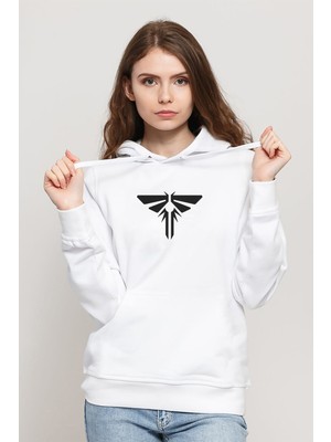 Qivi The Last Of Us Part 2 Baskılı Beyaz Kadın Örme Kapşonlu Sweatshirt Uzun Kol