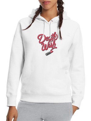 Qivi Riverdale Death Wish Baskılı Beyaz Kadın Örme Kapşonlu Sweatshirt Uzun Kol