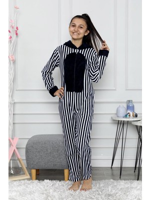 Nisanca Nisanca Desenli Kışlık Kız Çocuk Polar Tulum Pijama Takımı