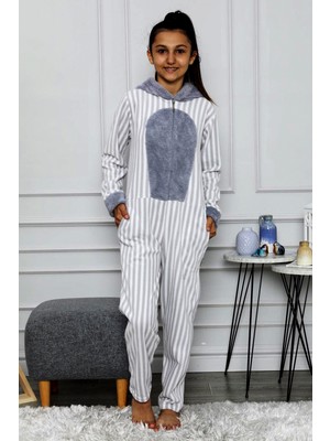Nisanca Nisanca Desenli Kışlık Kız Çocuk Polar Tulum Pijama Takımı