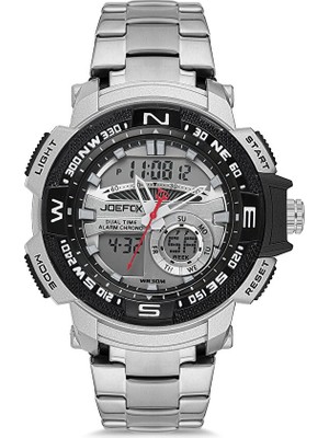 JoeFox Çelik Kordonlu Alarmlı Dijital Analog Erkek Kol Saati