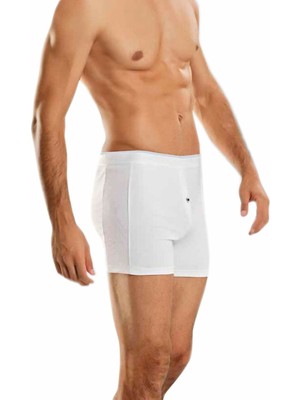 Berrak Beyaz Renk Düğmeli Likralı Boxer