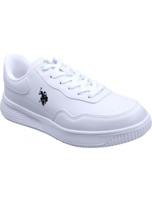 U.S. Polo Assn. Beyaz Kadın Yürüyüş Spor Ayakkabı - Düz Tabanlı Microfiber Malzeme