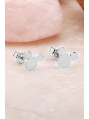 Sümer Telkari Mickey Rodyumlu Mini Gümüş Küpe