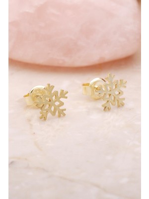 Sümer Telkari Kar Tanesi Altın Yaldızlı Mini Gümüş Küpe