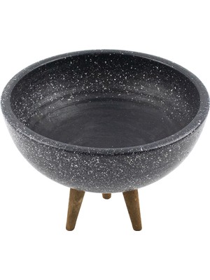 Bitki Tasarımı Gri Granit Boyalı Aranjman-Sunumluk Toprak Saksı-3 Ayaklı-20 cm Çap
