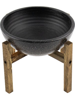 Bitki Tasarımı Ev Dekorasyon Siyah Granit Aranjman Sunumluk Toprak Saksı 4 Ayaklı 20 Cm Çap