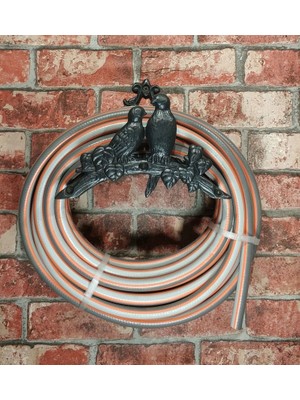 HOUSE2HOME El Yapımı Pirinç Kuşlu Hortum Askısı, Oksit Siyah