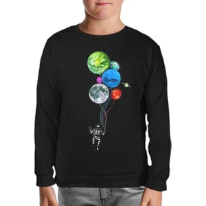 Lordd T-Shirt  Gezegenler - Astronot Siyah Çocuk Sweatshirt