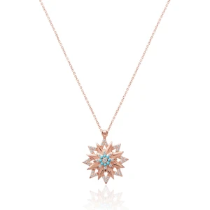 Coşar Silver Zirkon Taşlı Pırlanta Montür Rose Altın Kaplama Yıldız Desenli Gümüş Kolye