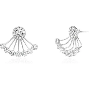 Coşar Silver Zirkon Taşlı Pırlanta Montür Gümüş Altın Kaplama Yuvarlak Ear Jacket Gümüş Küpe