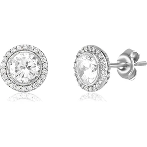 Coşar Silver Zirkon Taşlı Pırlanta Montür Gümüş Altın Kaplama Yuvarlak Gümüş Küpe