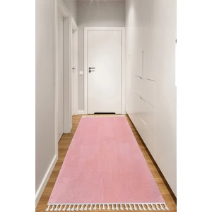 Konfor Halı Dekoratif Saçaklı Pembe Yumuşak Dokulu Post Peluş Yolluk Halı 80 x 450 cm
