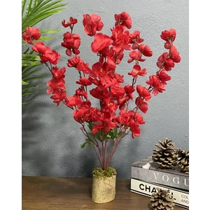 Yapay Çiçek Ahşap Kütük Saksılı Kırmızı Bahardalı Palmiye Ağacı Salon Bitkisi 50 cm