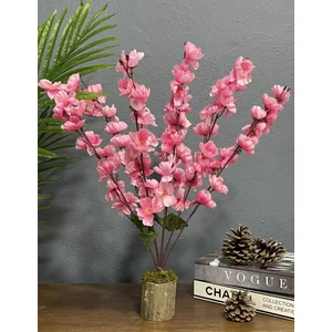 Yapay Çiçek Ahşap Kütük Saksılı Pembe Bahardalı Palmiye Ağacı Salon Bitkisi 50 cm